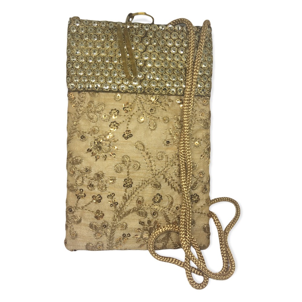 Metro Gold Embroidered and Sequin Crossbody Bag with Belt Clip 7.5 x 5"